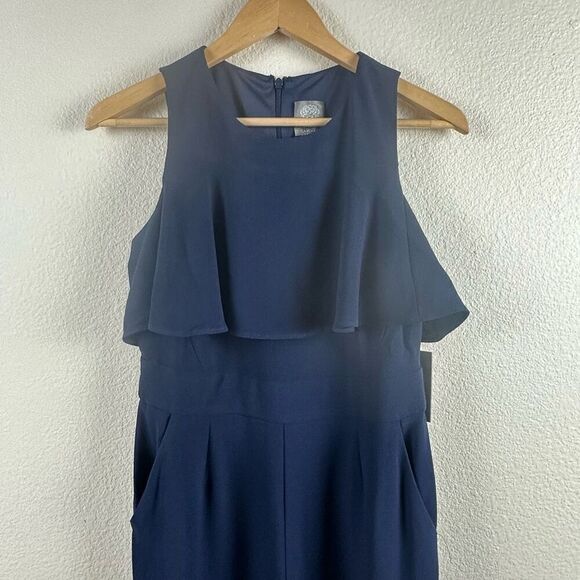 Vince Camuto Women's 6 Petite Blouson Tier Jumpsuit Navy Blue Semi Formal New - Picture 3 of 13